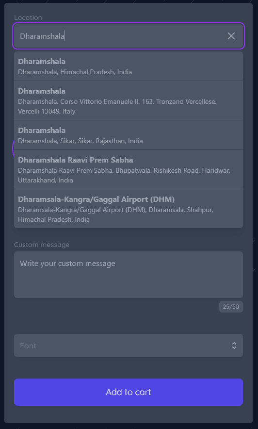 Location dropdown